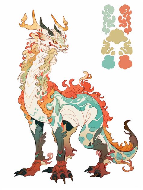 Eastern Dragon Character Design, Character Oc Inspiration, Character Design Mythical, Creature Design Concept Monsters, Chinese Dragon Concept Art, Crystal Dragon Dnd, Noodle Dragon Art, Dragon Art Ideas, Cute Dragons Art