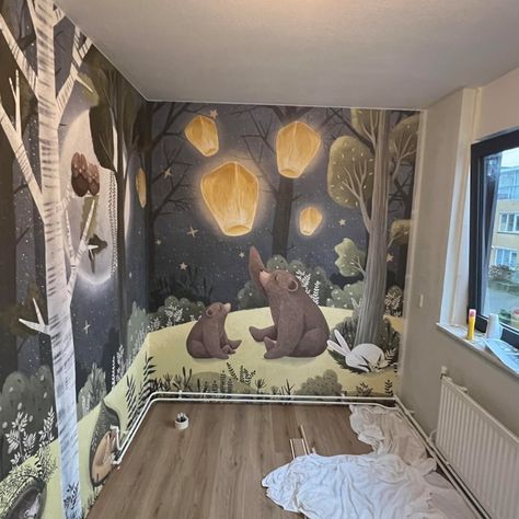 NITEWISH Forest Wallpaper for Children Woodland Animals Nursery Wall Mural - Etsy Nursery Murals Painted, Woodland Mural, Woodland Animals Nursery, Nursery Wall Murals, Woodland Animal Nursery, Nursery Mural, Forest Nursery, Bedroom Murals, Animals Nursery