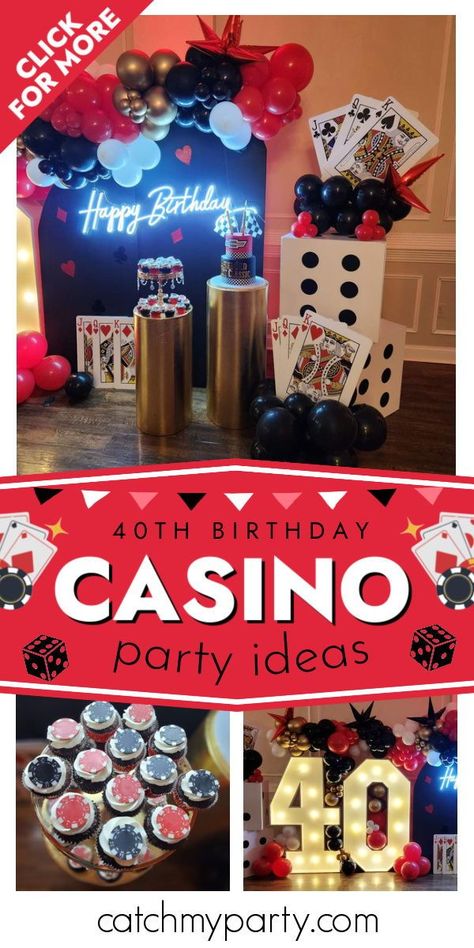 Glam Casino Theme Party, Diy Casino Theme Party Decorations, Casino Themed 50th Birthday Party, Blackjack Party Ideas, 90th Birthday Casino Theme, Vegas Themed 40th Birthday Party, 40th Birthday Ideas For Men Party Themes Casino Night, Outdoor Casino Theme Party, Casino Night Birthday Party Ideas