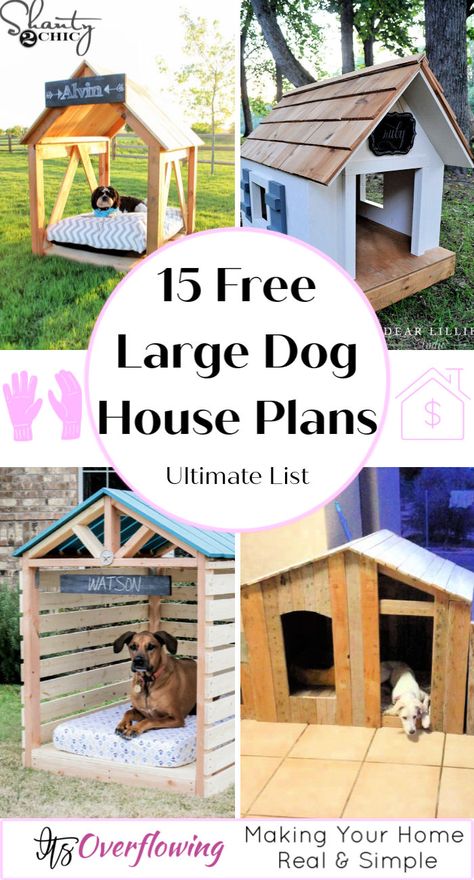 15 Free Large Dog House Plans Your Dogs Will Love Simple Dog House Outdoor, Outside Dog Houses For Big Dogs Diy, Diy Dog Houses For Big Dogs, 2x4 Dog House Diy, How To Build Dog House, Easy Dog House Plans, Diy Large Dog House Outdoor, Free Dog House Plans, Diy Dog House For Large Dogs