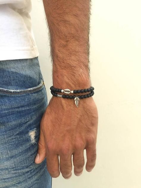 Black Beaded Bracelet, Mens Bracelet Black, Man Bracelet, Bracelets Men, Bracelets Black, Black Beaded Bracelets, Boys Jewelry, Men's Bracelets, Leaf Bracelet