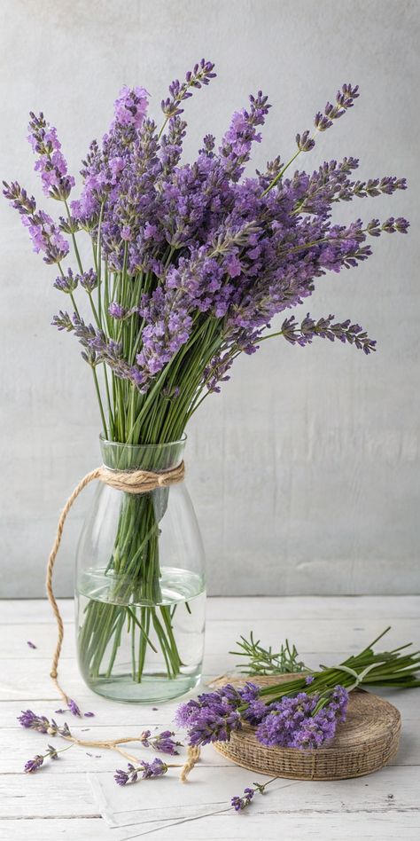 lavender bouquet Lavender In Vase, Dried Lavender Bouquet, Lavender Arrangement, Bouquet Lavender, Flower Lavender, Lavender Bouquet, Bloom Baby, Baby In Bloom, Lavender Plant