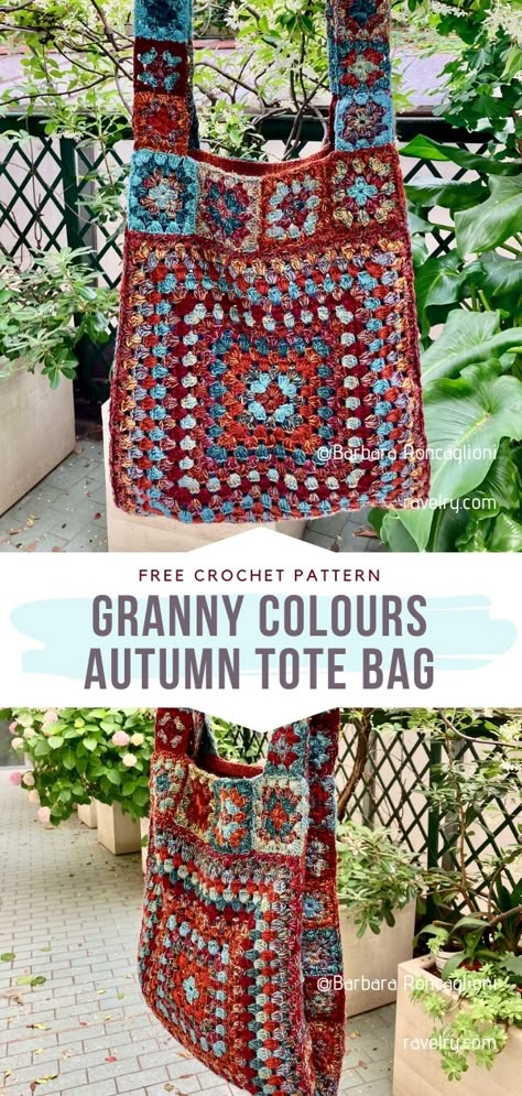 Granny Square Boho Bag, Fall Granny Square Bag, Crochet Bag Granny Square Free Pattern, Hippy Crochet Patterns Free, Crochet Gift Free Pattern, Crochet Fall Bag, Free Boho Crochet Patterns, Granny Square Crochet Bags, Crochet Hand Bags Free Pattern