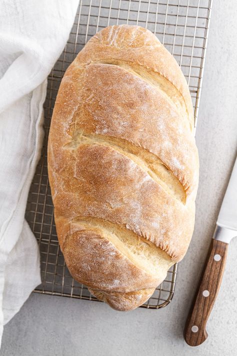 Homemade Italian Bread made from scratch! Soft on the inside with a delightfully chewy crust, you can bake this bread in your own kitchen using just five ingredients and two hours start to finish. #girlversusdough #homemadebread #softbread #breadrecipe Italian Bread Recipe, Traditional Bread Recipe, Italian Bread Recipes, Pizza Roll, Recipe Girl, French Toast Bake, Yeast Bread, Italian Bread, Homemade Italian