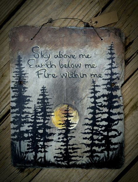 Sky above me... Slate sign Painting On Slate Roof Tiles, Slate Shingles Craft Ideas, Slate Paintings Ideas, Slate Art Wall Hangings, Painting Ideas On Slate, Slate Rock Painting Ideas, Painted Slates Ideas, Slate Projects Ideas, Painted Slate Signs