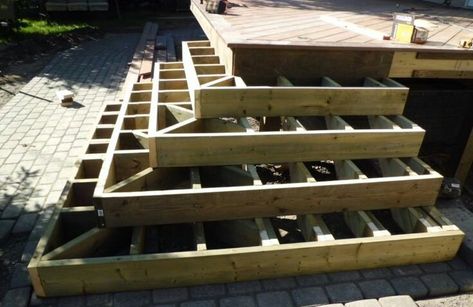 Wrap Around Steps - Decks & Fencing ... Deck Stair Stringer, Corner Deck, Stairs Stringer, Deck Framing, Patio Steps, Deck Steps, Patio Deck Designs, Deck Designs Backyard, Wrap Around Deck