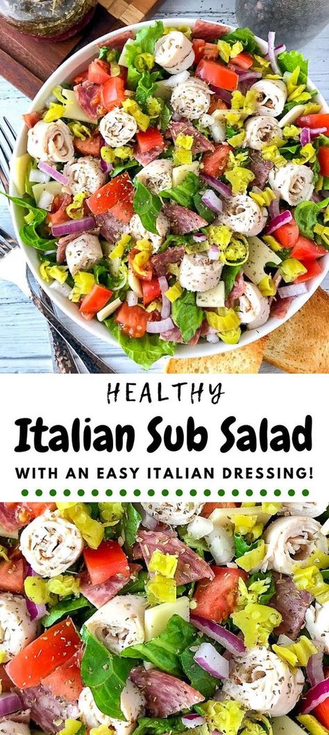 Italian Sub Salad, Sub Salad, Italian Vinaigrette, Italian Dressing Recipes, Sub Sandwich, Italian Sub, Healthy Italian, Food Advice, Sandwich Ingredients