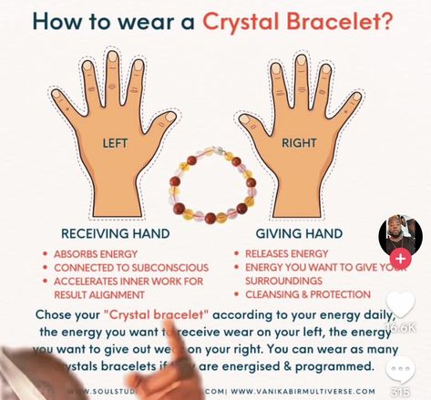 Wearing Crystal Bracelets, Which Hand To Wear Crystal Bracelet, Bracelet Placement, Crystal Divination, Crystal Healing Room, Energy Stones Crystal Healing, Body Pressure Points, Crystal Healing Chart, Astrology Meaning