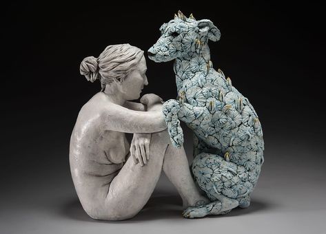 Adrian Arleo, Apparition II, 2021, clay, glaze, wax encaustic, gold leaf, 23 x 21 x 13 in. Sphinx Mythology, Small Black Dog, Montana Art, Ceramic Animals, Buddha Art, Contemporary Ceramics, Figurative Sculpture, Art Portfolio, Ceramic Artists