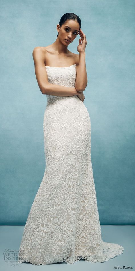 anne barge spring 2020 bridal strapless straight across fully embellished lace sheath wedding dress (3) elegant chapel train mv -- Anne Barge Spring 2020 Wedding Dresses | Wedding Inspirasi  #wedding #weddings #bridal #weddingdress #weddingdresses #bride #fashion #label:AnneBarge #season:Spring/Summer #week:182019 #year:2020 ~ Strapless Sheath Wedding Dress, Lace Strapless Wedding Dress, Lace Trumpet Wedding Dress, Lace Sheath Wedding Dress, Sheath Wedding Dress Lace, Strapless Wedding Gown, Anne Barge, Wedding Inspirasi, Bride Fashion