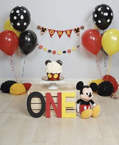 Mickey Mouse Photoshoot 1st Birthdays, Mickey Mouse First Birthday Pictures, Mickey Mouse Cake Smash Photography, Mickey Mouse Cake Smash, Mickey Mouse Smash Cake, Mickey Mouse Smash Cakes, Mickey Mouse Birthday Theme, Baby Boy Birthday Themes, Mickey 1st Birthdays