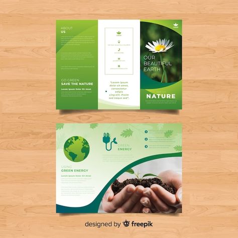 Modèle De Flyer à Trois Volets Nature | Premium Vector #Freepik #vector #depliant-nature #flyer-nature #brochure-flyers #trois-volets Green Energy Design, Trifold Brochure, Graphic Editing, Cover Template, File Free, Templates Downloads, Nature Design, Flyer Template, Premium Vector