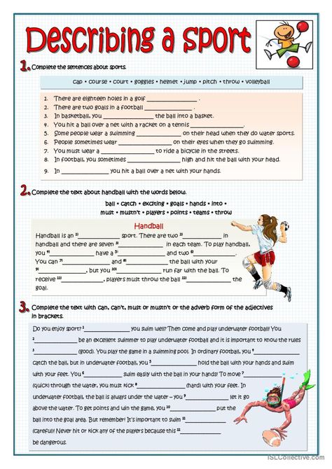 DESCRIBING A SPORT - VOCABULARY AND…: English ESL worksheets pdf & doc Sport Vocabulary, Language Goals, Grammar Practice, Special Needs Students, Vocabulary Activities, Vocabulary Worksheets, Grammar And Vocabulary, Esl Worksheets, Bad Timing