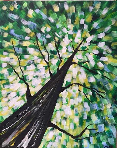 Looking Up At Trees Painting, Paint Trees Easy, Painting Ideas Trees, Grade 6 Art, Diy Tree Painting, Tree Abstract Art, Abstract Tree Art, Painted Trees, Tree Of Life Painting