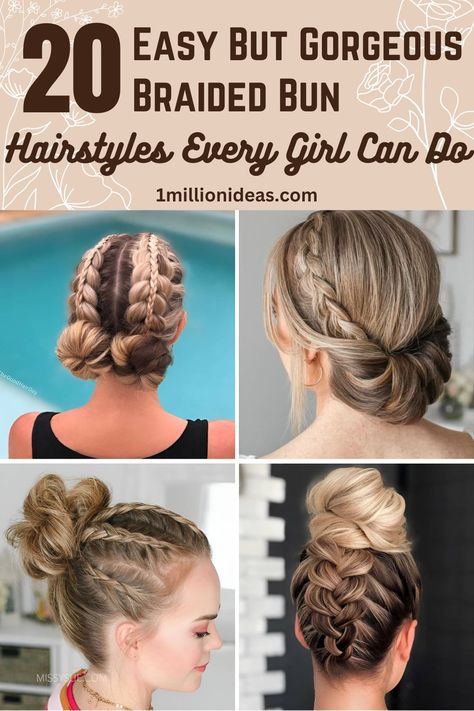 20 Easy But Gorgeous Braided Bun Hairstyles That Every Girl Can Do Braided Work Hair, Professional Braid Hairstyles, Long Hair Braided Updo, French Braid And Bun Hairstyle, Cute Braided Hairstyles For Work, Braided Hairstyles With Bun, Braided Hairstyles For Gymnastics, Dutch Braid Updo Wedding, Simple Braid Updo