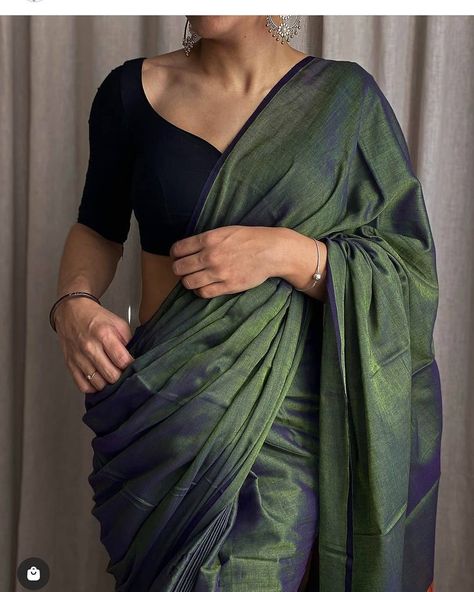 Check Saree, Bottle Green Saree, Hand Work Saree, Khadi Fabric, Soft Cotton Saree, Checks Saree, Dress Materials Cotton, Board Room, Indian Saree Blouse