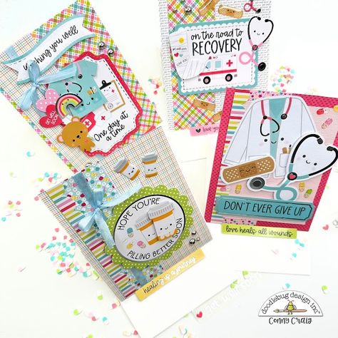 Doodlebug Design Inc Blog: HAPPY HEALING EASEL CARDS | with Conny Get Well Soon Cards, Dont Ever Give Up, Snow Much Fun, Doodlebug Design, Rainbow Gift, Easel Cards, Shaker Cards, Get Well Cards, Get Well Soon