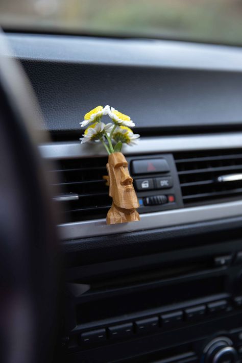 Mini vase car accessory for car air vent / bio based / natural air freshener / zero waste / perfect gift - The Moai - by NewAntheia on Etsy Car Vase, Galaxy Car, Boho Car Accessories, Gold Car, Car Deco, Orange Car, Purple Car, Natural Air Freshener, Grey Car