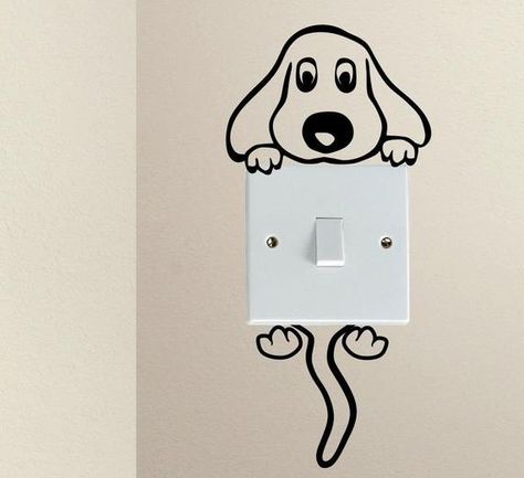 Dog Hanging Light Switch Decal Cover - Light Switch Decal, Wall Sticker, Wall Decal Vinyl Art in var Light Switch Decal, Switch Decals, Switch Board, Diy Wall Painting, Wall Painting Decor, Wall Drawing, Wall Paint Designs, Wall Stickers Bedroom, Decoration Stickers