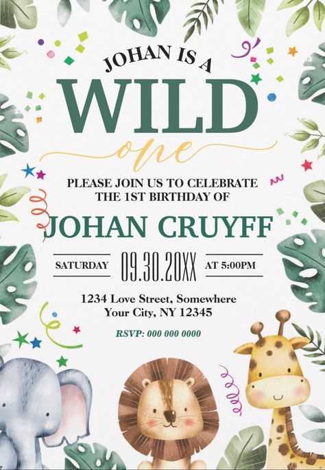 Jungle Party Invite, Wild One 1st Birthday Party, Jungle Birthday Invitations, Circus Birthday Invitations, Jungle Invitations, Wild One 1st Birthday, Zoo Birthday Party, Safari Invitations, Safari Animals Birthday