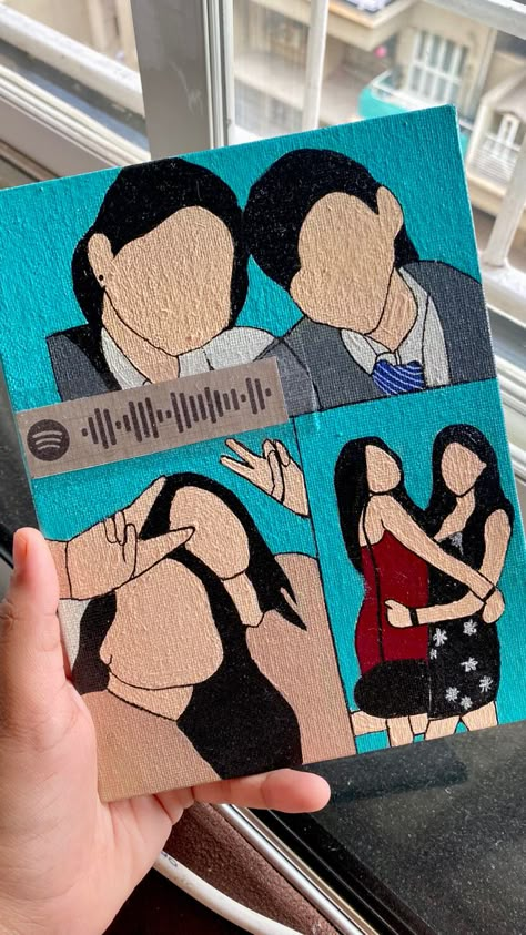 Trio Painting Ideas On Canvas, Faceless Canvas Painting, Canvas Friends Painting, Two Friends Illustration, Friendship Paintings Ideas On Canvas, Canvas For Best Friend, Blue Pen Sketch Simple, Friend Canvas Painting, Painting Ideas For Friends