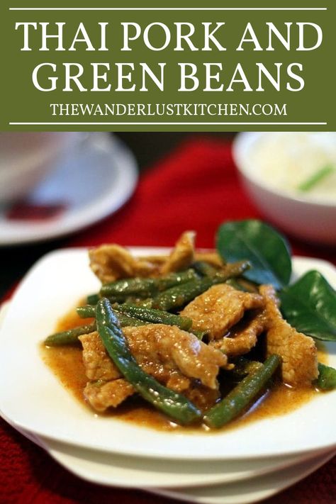 Prik King Green Beans, Prik King Recipe, Pork And Green Beans Recipe, Pad Prik King Recipe, Pad Prik King, Pad Prik, Pork And Green Beans, Thai Pork, Spicy Green Beans