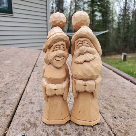 Been on a Santa kick lately. I don't think Mrs. Claus gets enough attention in the carving world. #Drycreekcarvings #whittled… | Instagram Wood Whittling, Plane Figures, Dremel Crafts, Wood Carving Faces, Wooden Puppet, Santa Carving, Simple Wood Carving, Wood Carving For Beginners, Face Carving