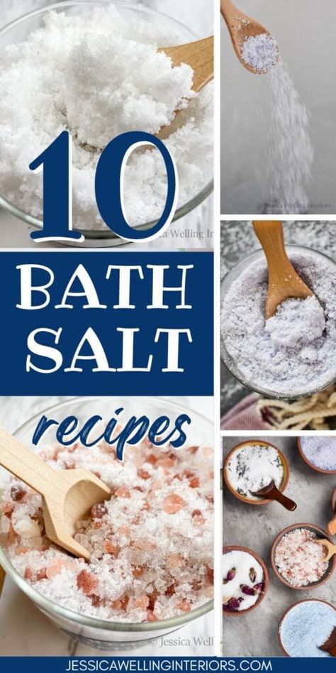 Salt Bath Benefits, Diy Bath Salts With Essential Oils, Bath Salt Recipe, Bath Salts Diy Recipes, Homemade Bath Salts Recipe, Diy Bath Salts, Homemade Bath Salts, Salt Recipes, Bath Salts Gift