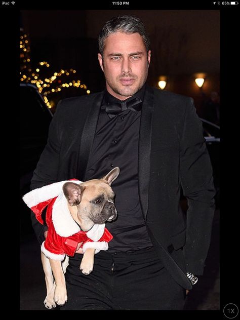 Taylor Kinney and pup Dog Wearing Clothes, Taylor Kinney Chicago Fire, Celebrity Dogs, Cat Years, Chicago Family, Taylor Kinney, Dog Best Friend, Charming Man, Women In Music