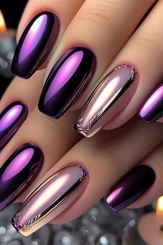 Hot Nails Trends, Chrome Nails Summer, Purple Chrome Nails, Nails Metallic, White Chrome Nails, Nail 2024, Purple Chrome, Nails Beautiful, Chrome Nails Designs