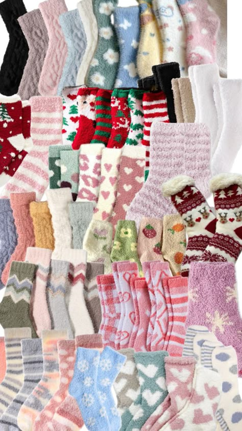 A lot of fluffy socks Fluffy Socks Aesthetic, 18th Birthday Hamper, Fuzzy Socks Aesthetic, Hygge Inspiration, Tiffany Birthday, Birthday Hamper, Socks Aesthetic, 2025 Aesthetic, Birthday Hampers