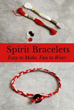 Have fun with these easy team spirit bracelets, and wear them to support your favorite team or school. Dance Team Bracelets, Cheer Bracelets Diy, Team Crafts Sports, Spirit Gear Ideas High Schools, Swim Team Spirit Ideas, Cheer Camp Activities, Diy School Spirit Ideas, Red Team Spirit Ideas, School Spirit Bracelets Diy