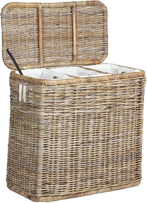 Amazon.com: The Basket Lady 3-Compartment Wicker Laundry Sorter Hamper, 30 in L x 15 in W x 28 in H, Serene Grey: Home & Kitchen Laundry Sorter Hamper, White Laundry Basket, Basket Furniture, Wicker Wall Decor, Wicker Laundry Hamper, Double Laundry Hamper, Baskets Ideas, Basket Laundry, Wicker Hamper