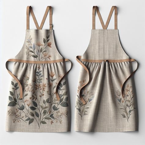 Linen apron adorned with a botanical print and adjustable straps for a comfortable fit, ideal for baking and cooking in a rustic cottage kitchen. #smallbusiness #baking #cooking #apron #fantasy #whimsical #cottagecore #gofundme #linkinbio Cottage Core Baking, Rustic Cottage Kitchens, Whimsical Cottagecore, Apron Design, Baking Equipment, Rustic Cottage, Cooking School, Apron Designs, Cooking Apron