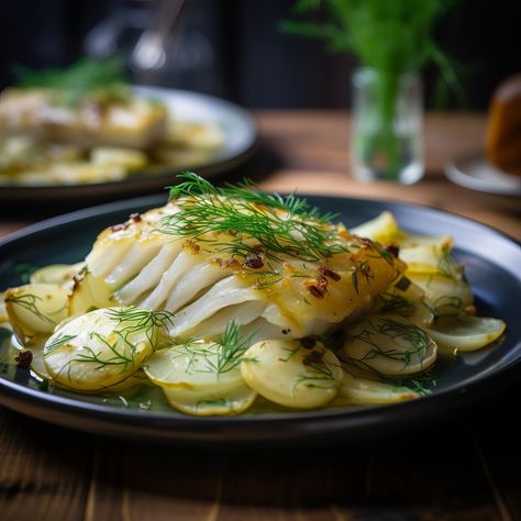 Cod With Potatoes, Baked Fish Recipe, Fennel Recipe, Roasted Cod, Layered Potato, Fennel Recipes, Fish Recipes Baked, Roast Fish, Roasted Fennel