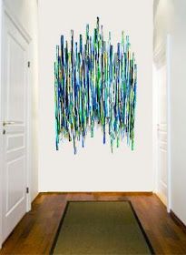 Takken Decor, Space Hotel, Painted Wood Walls, Painted Driftwood, Sculpture Abstract, Wood Wall Sculpture, Blue Wall Decor, Stick Art, Wood Painting Art