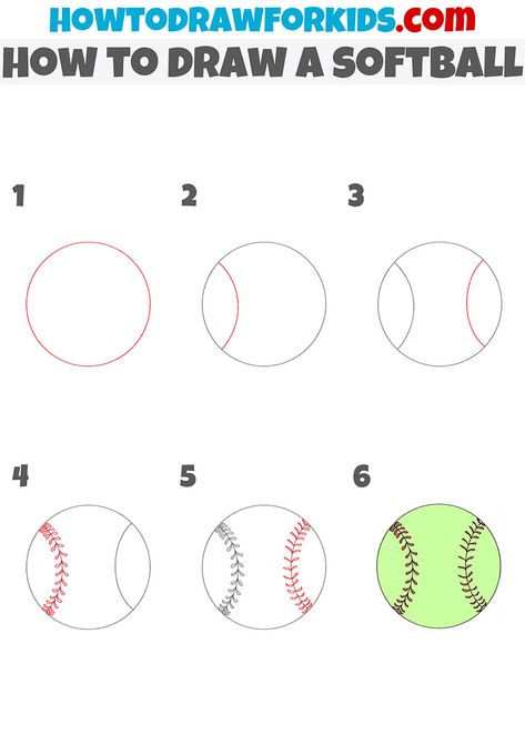 How To Draw A Softball, Softball Drawings Easy, Softball Field Drawing, Softball Art Drawings, Softball Sketch, Softball Drawings, Softball Paintings On Canvas, Softball Clipart Free, Calendar Doodles