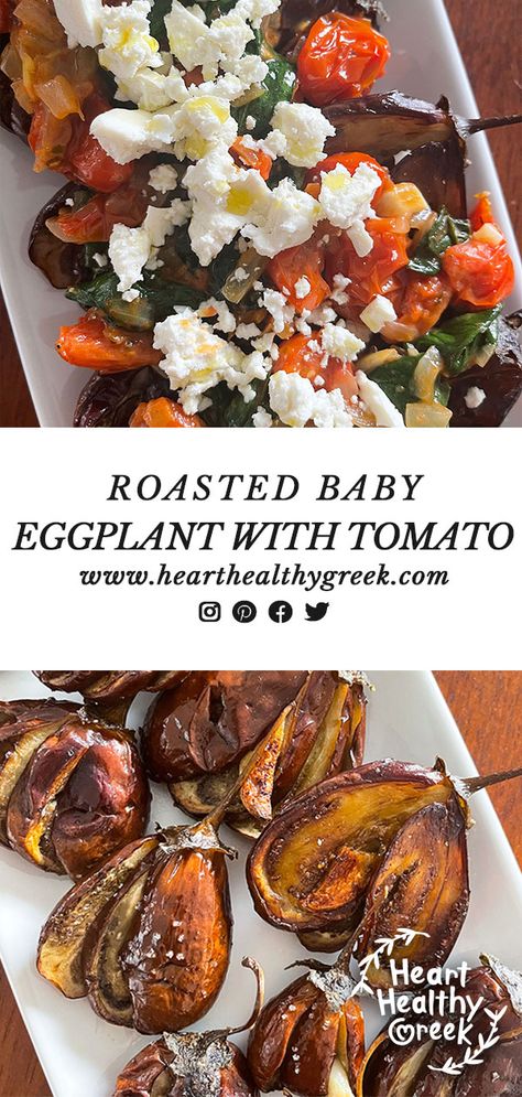 Roasted Baby Eggplant With Tomato Eggplant And Tomato Recipes, Eggplant Appetizer Recipes, Mini Eggplant, Eggplant Tomato Bake, Roasted Eggplant And Tomato Recipes, Mediterranean Eggplant Recipes, Roasted Eggplant, Mini Eggplant Recipe, Blw Eggplant