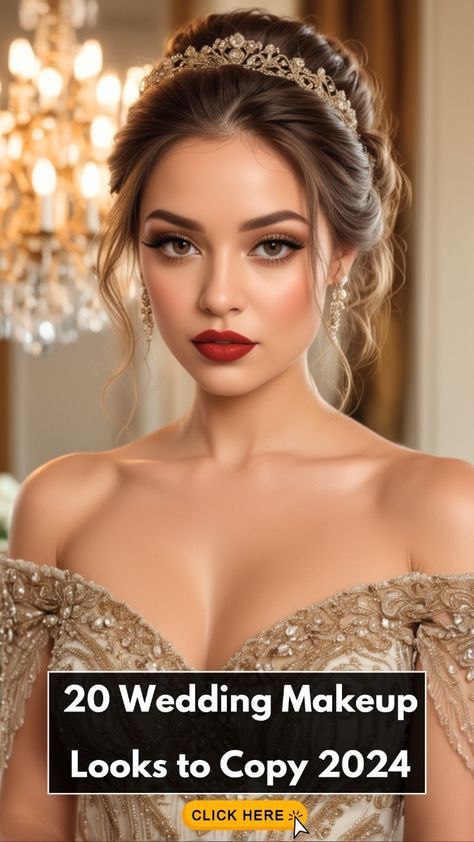 wedding makeup Dramatic Wedding Eye Makeup, Vintage Glam Wedding Makeup, Types Of Bridal Makeup Looks, Bold Lip Bridal Makeup, Round Face Wedding Makeup, Wedding Makeup Ideas For Brown Eyes, Makeup For Brides Wedding Day, Wedding Eye Makeup For Bride, Mom Makeup Looks