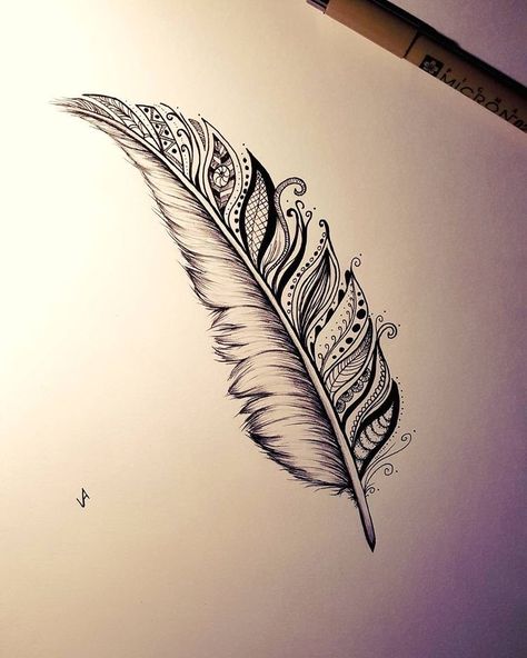 Tattoo Plume, Tattoo Diy, Feather Drawing, Kunst Tattoos, Feather Tattoo Design, Landscape Tattoo, Mermaid Tattoos, Feather Tattoo, Diy Tattoo