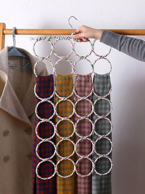 1pc Space-Saving Wall Closet Hanger With 28 Multicolor Paper Tube Hangers, Perfect For Scarf, Tie And Silk Scarf Storage, Home Organization (Random Rainbow Color)I discovered amazing products on SHEIN.com, come check them out! Organized Christmas Decorations, Hanger Wardrobe, Closet Storage Accessories, Organizer Clothes, Fall Decor Bedroom, Scarf Rack, Scarf Storage, Belt Organizer, Belt Storage