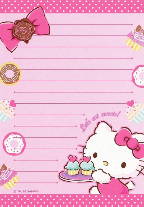 Pink Walpaper, Kawaii Printables, Memo Pad Design, Hello Kitty Printables, Writing Paper Printable Stationery, Free Printable Stationery, My Melody Wallpaper, Charmmy Kitty, Note Writing Paper