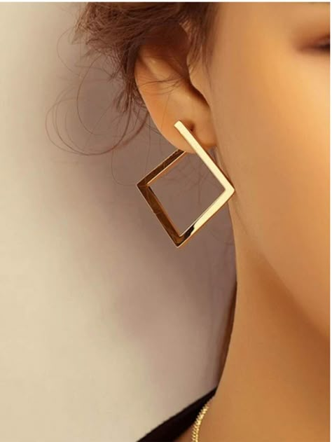 Square Hoop Earrings, Quirky Earrings, Gold Statement Earrings, Square Earrings Studs, Classy Jewelry, Fancy Jewellery, Geometric Jewelry, Square Earrings, Girly Jewelry