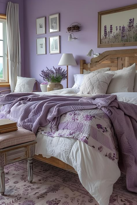 Lilac Accent Bedroom, Bedroom Lilac Walls, Lavender Themed Bedroom, Room With Purple Accents, Plum Bedroom Ideas Color Schemes, Purple Accent Wall Bedroom, Bedroom Ideas Color Schemes, Plum Bedroom Ideas, Bedroom Ideas Color