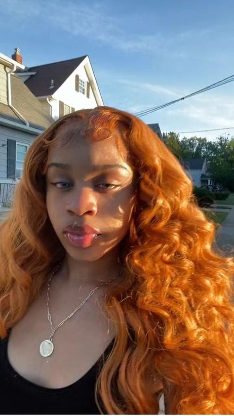 Red Curly Wig For Black Women, Orange Hair Black Women, Natural Hair Treatments, Frontal Wig Hairstyles, Dyed Natural Hair, Hair Ponytail Styles, Dope Hairstyles, Ponytail Styles, Lace Hair