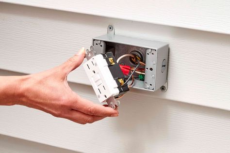 How to Add an Outdoor Outlet With an Existing Circuit Add Electrical Outlet, Installing Electrical Outlet, Outdoor Electrical Outlet, Outdoor Outlet, Home Electrical Wiring, Electrical Code, Electrical Problems, Electrical Work, Wall Outlet