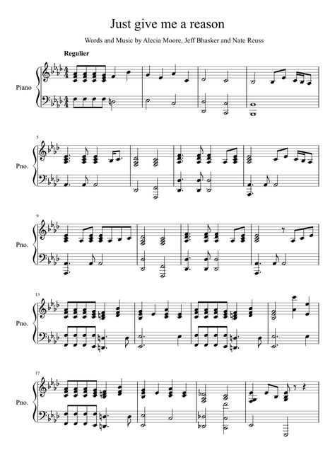 Just give me a reason sheet music composed by Words and Music by Alecia Moore, Jeff Bhasker and Nate Reuss – 1 of 4 pages Just Give Me A Reason, Piano Forte, Piano Notes Songs, Learn Singing, Alecia Moore, Piano Notes, Sheet Music For Piano, Flute Music, Learn To Play Guitar