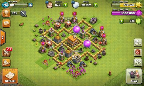 New base layout to th 5....2016.08.08 Town Hall 5 Base Layout, Town Hall 5 Base, Th 5, Gaming Room, Clash Of Clans, Town Hall, Gaming, Layout, Anime