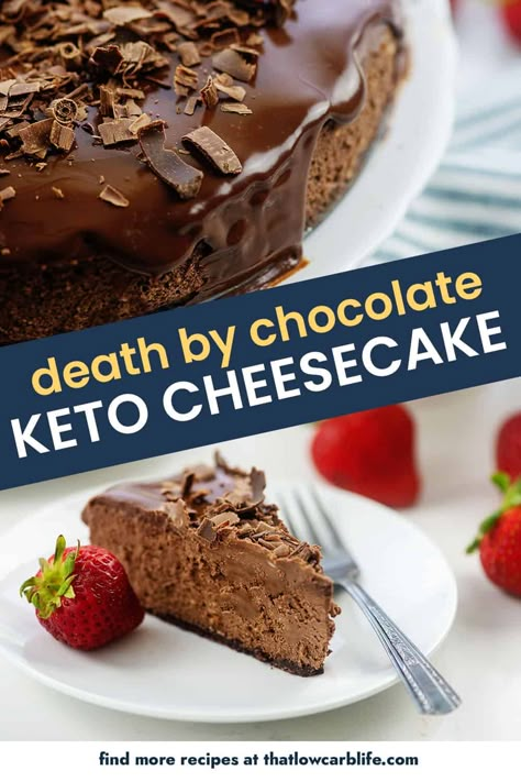 Keto Cheesecakes, Chocolate Ganache Topping, Creamy Chocolate Cheesecake, The Boiled Egg Diet, Keto Cakes, Low Carb Low Fat Recipes, Egg Diet Plan, Chocolate Cheesecake Recipes, Chocolate Crust