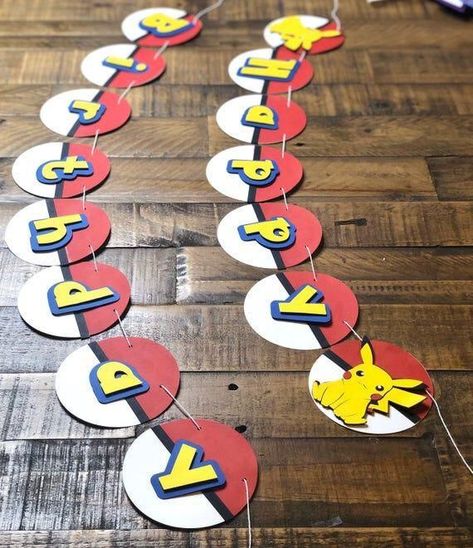 Pokemon Birthday Banner, Happy Birthday Pokemon, Pokemon Banner, Pokemon Party Decorations, Pokemon Themed Party, Pokemon Decor, Pokemon Birthday Cake, Pokemon Birthday Party, Pokemon Theme